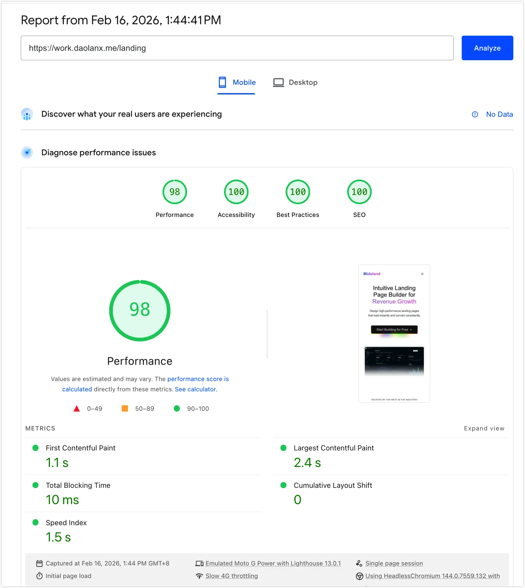 Lighthouse 移动端跑分