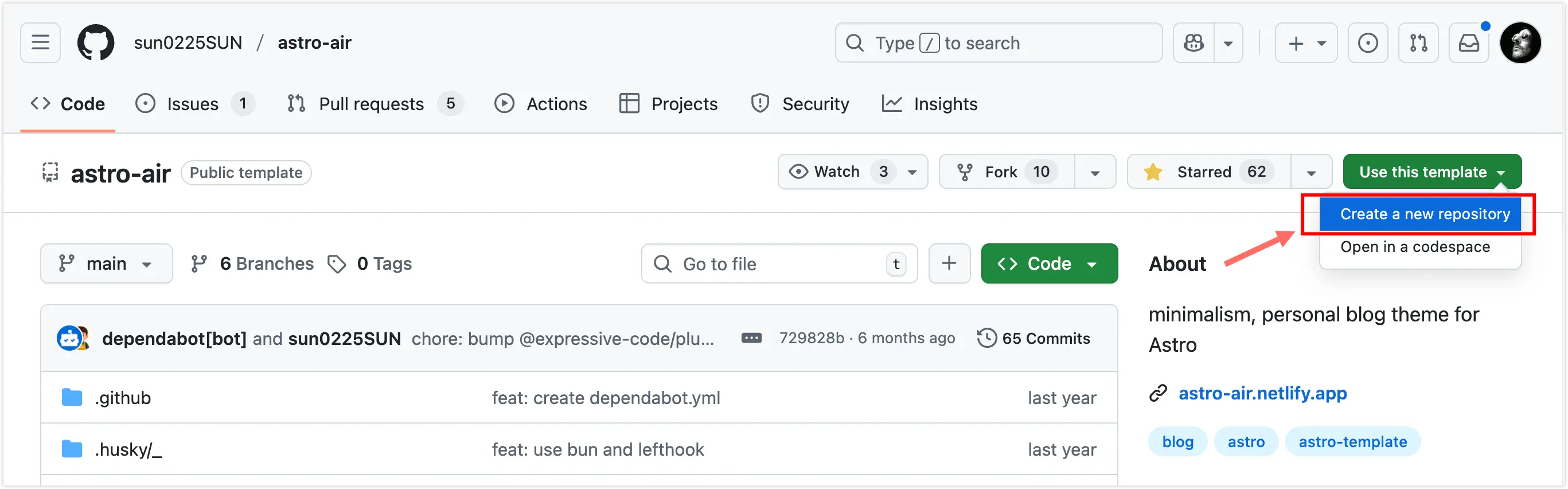 在 Github 使用 Astro 模板